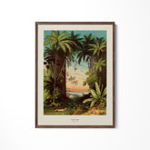 a painting of a tropical scene with palm trees