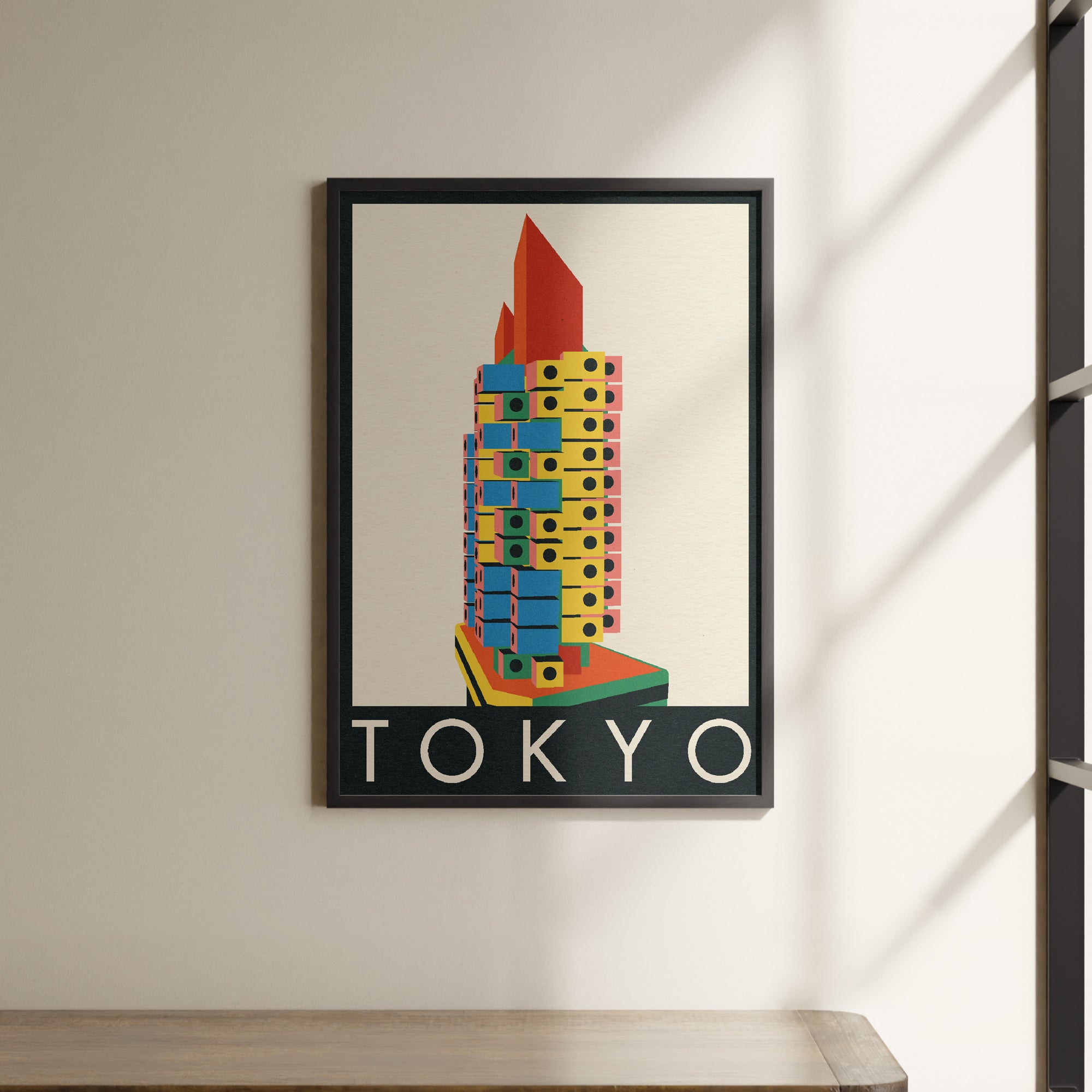 a picture hanging on a wall of a building