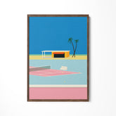 a picture of a tennis court and a palm tree