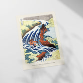 a picture of a waterfall with animals in it