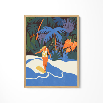 a painting of a woman walking on a beach