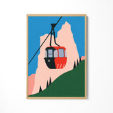 a painting of a cable car going up a mountain