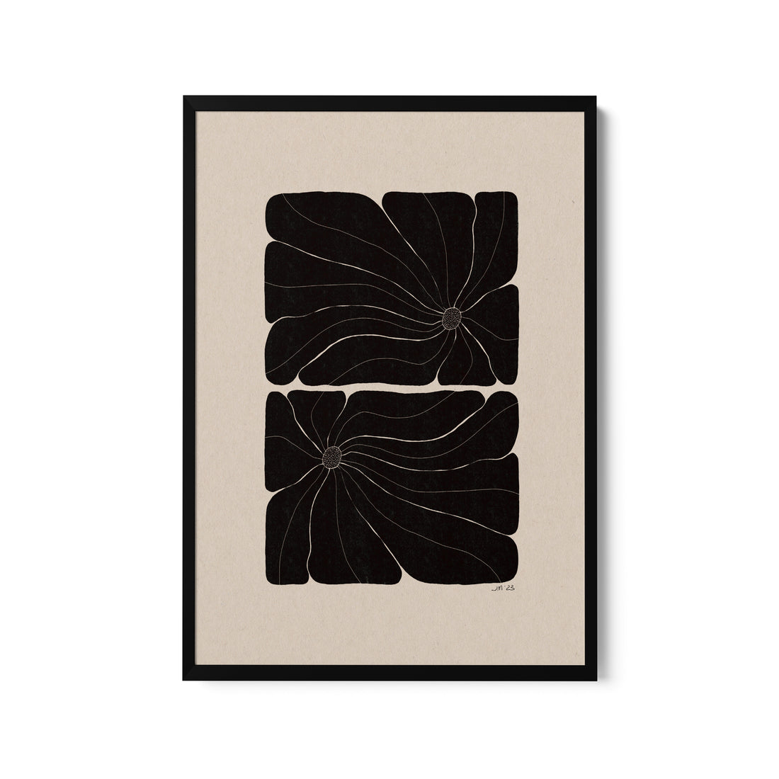 a black and white print with a flower on it