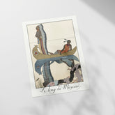 a card with a picture of a man on a boat