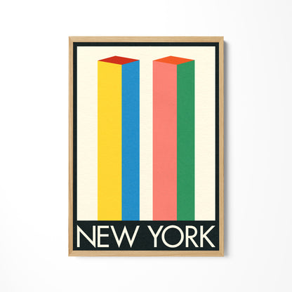 a picture of a new york poster hanging on a wall
