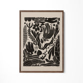 a black and white drawing of flowers and plants
