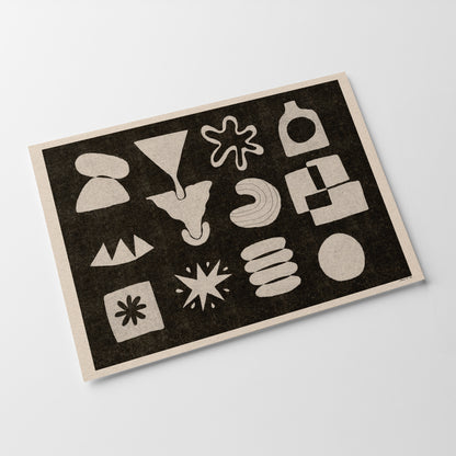 a black and white picture of various shapes