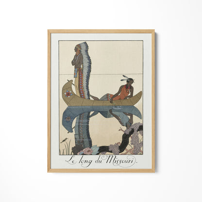 a painting of a man riding a boat with a woman on it