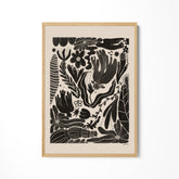 a black and white drawing of flowers and plants