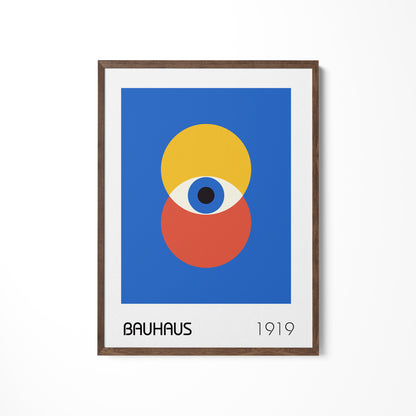 a picture of an eye on a white wall