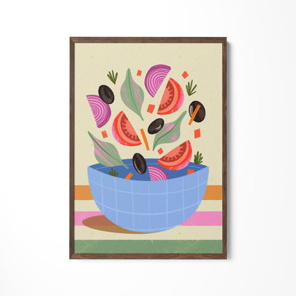 a painting of a bowl of vegetables on a wall