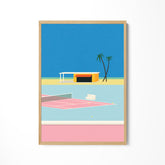 a picture of a tennis court and a palm tree
