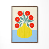 a painting of a vase with red flowers in it