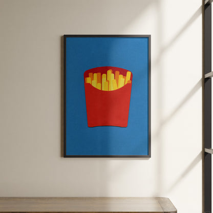 a picture of french fries on a blue background