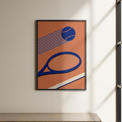 a picture of a tennis racket and ball hanging on a wall