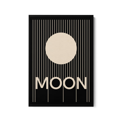 a black and white poster with the word moon on it
