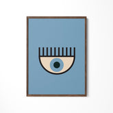 a picture of a blue eye with a brown frame