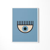 a picture of a blue eye with a black dot on it