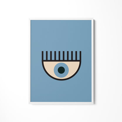 a picture of a blue eye with a black dot on it