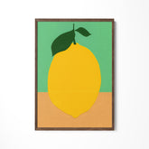a painting of a lemon on a green background