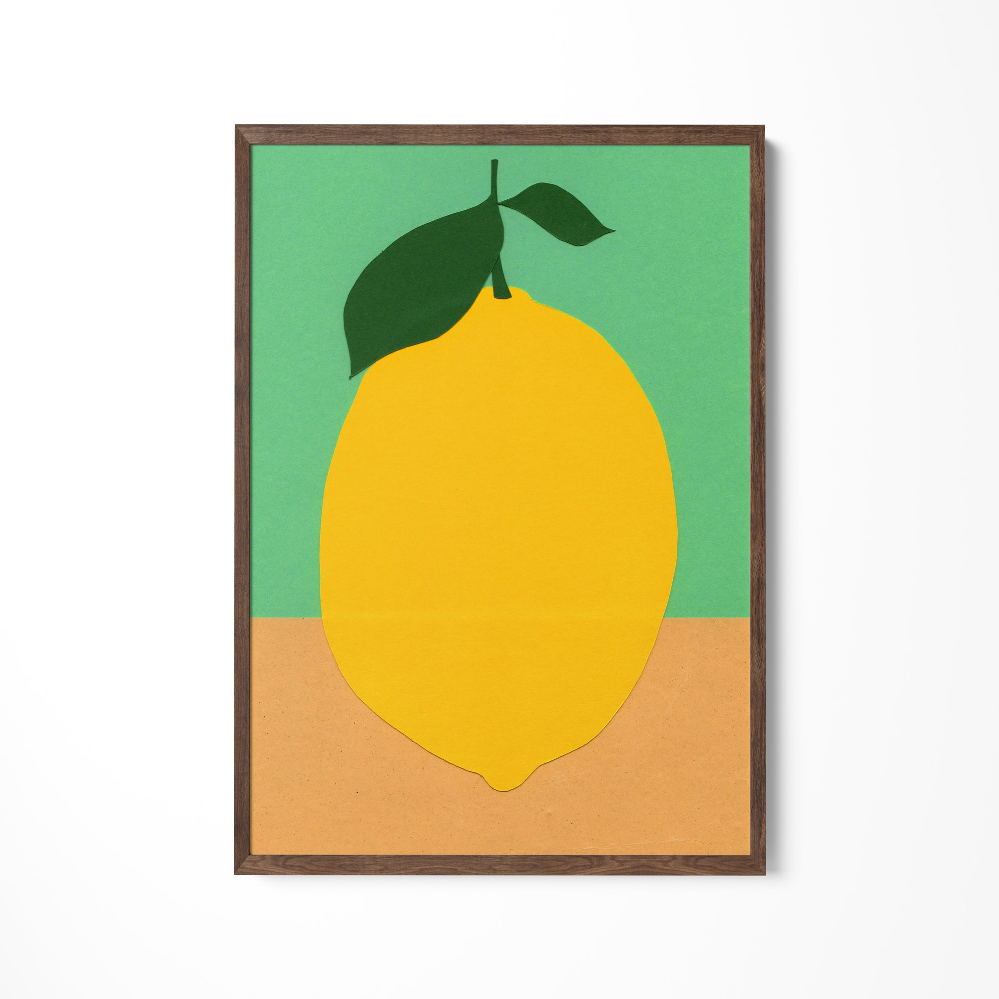 a painting of a lemon on a green background