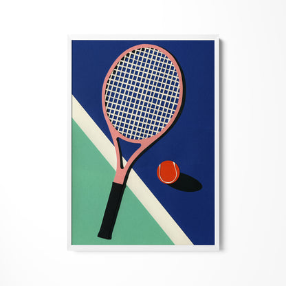 a painting of a tennis racket and ball