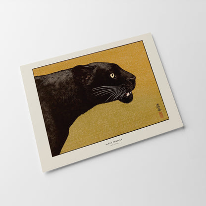 a picture of a black panther on a yellow background