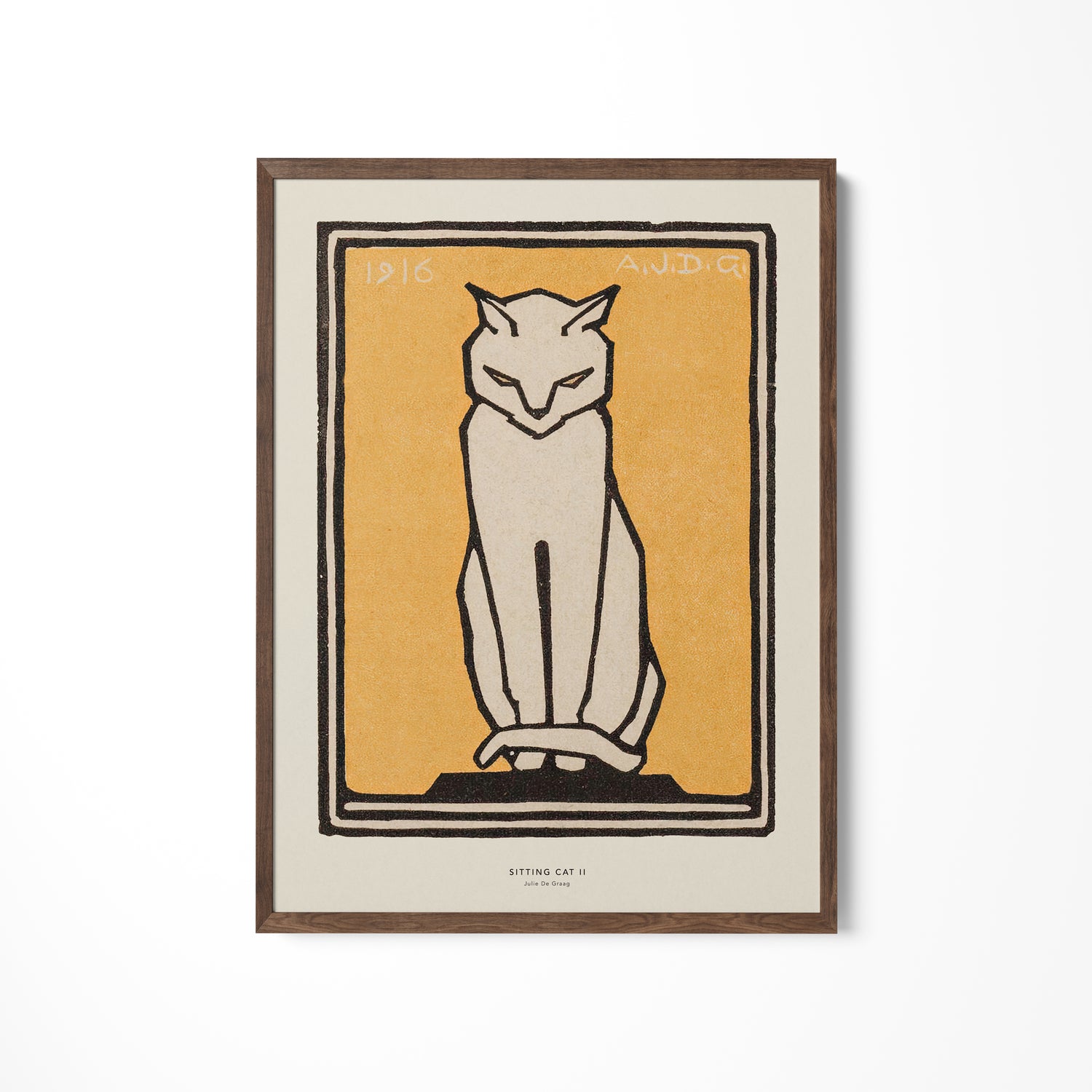 a picture of a cat on a white wall