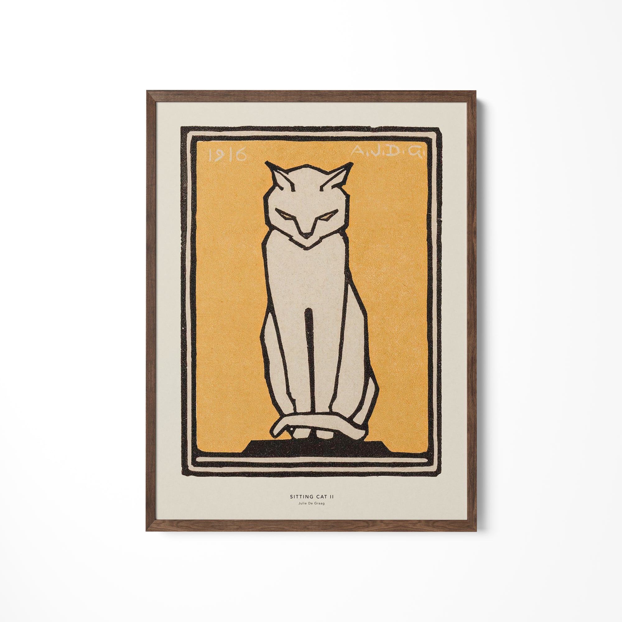 a picture of a cat on a white wall