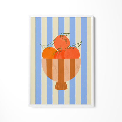 a picture of tomatoes in a bowl on a striped background
