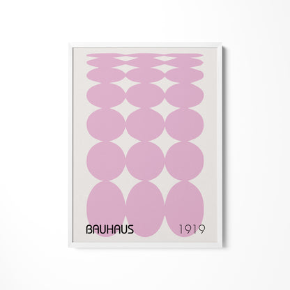 a pink poster with a number of circles on it