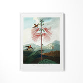 a painting of a bird sitting on top of a tree