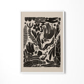 a black and white drawing of flowers and leaves
