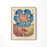 a picture of a blue flower on a white wall