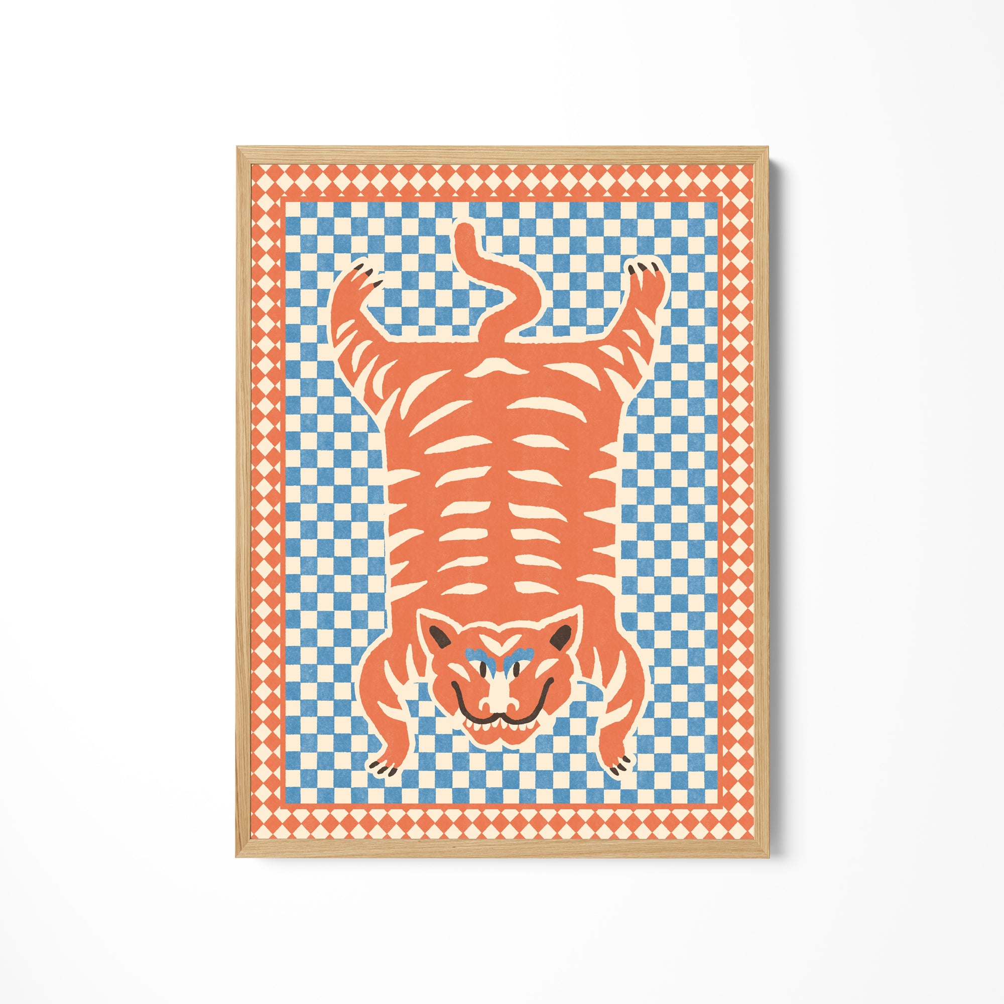 a picture of a tiger on a checkered background