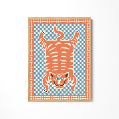 a picture of a tiger on a checkered background
