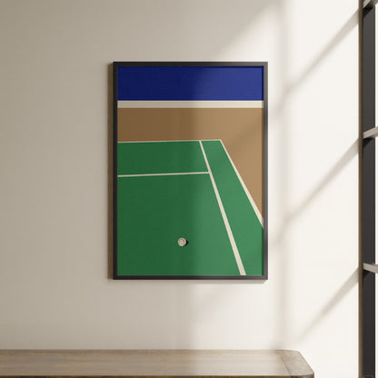 a painting of a tennis court in a room