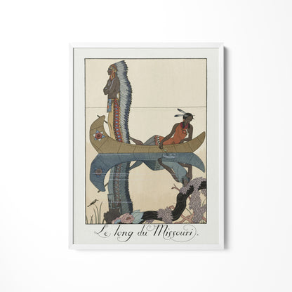 a painting of two men in a boat